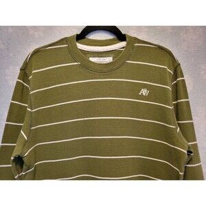 Y2K Mens Henley Lg Waffle Knit Distressed Thermal Army Green A87 Layer Preppy